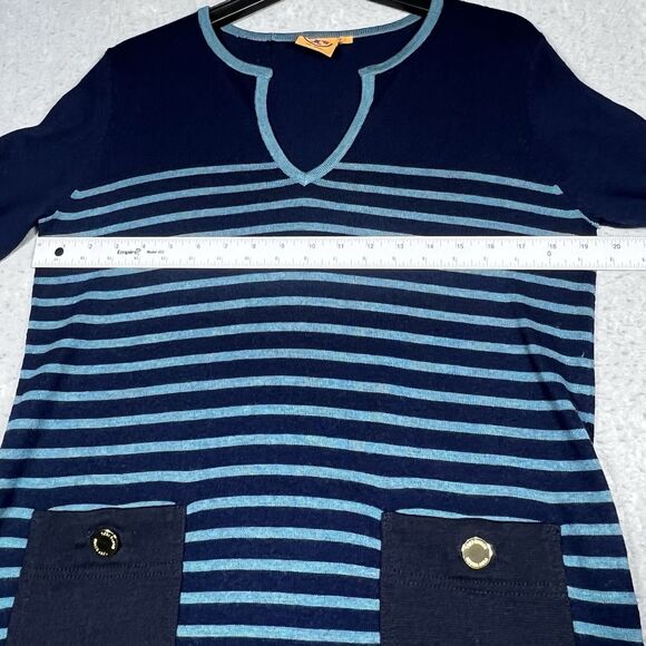 Tory Burch Knit Tunic Sweater Size Large Wool Cashmere Blend Navy Blue Striped - Picture 5 of 10